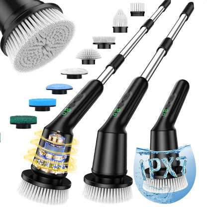 Electric Spin Scrubber for Bathroom, Shower Scrubber with Long Handle | Shower Cleaner Brushes, IPX7 Waterproof & 2 Speed, 3 Brush Heads, 90min Runtime, Bathroom Cleaning Supplies for Toilet Tub