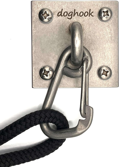 Canine Hitch- Secure Dog Leash Parking Indoor- Outdoor Wall Hook with Clip - Tie Out Stainless Steel - Practical Lead Management for Home & Business