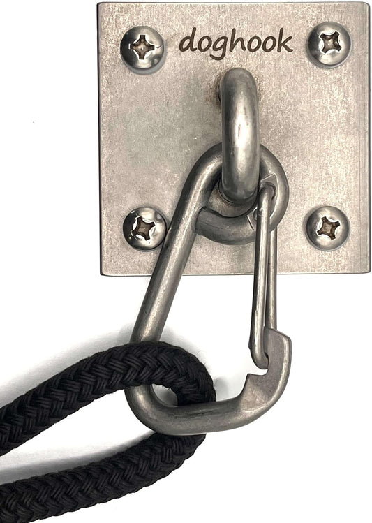 Canine Hitch- Secure Dog Leash Parking Indoor- Outdoor Wall Hook with Clip - Tie Out Stainless Steel - Practical Lead Management for Home & Business