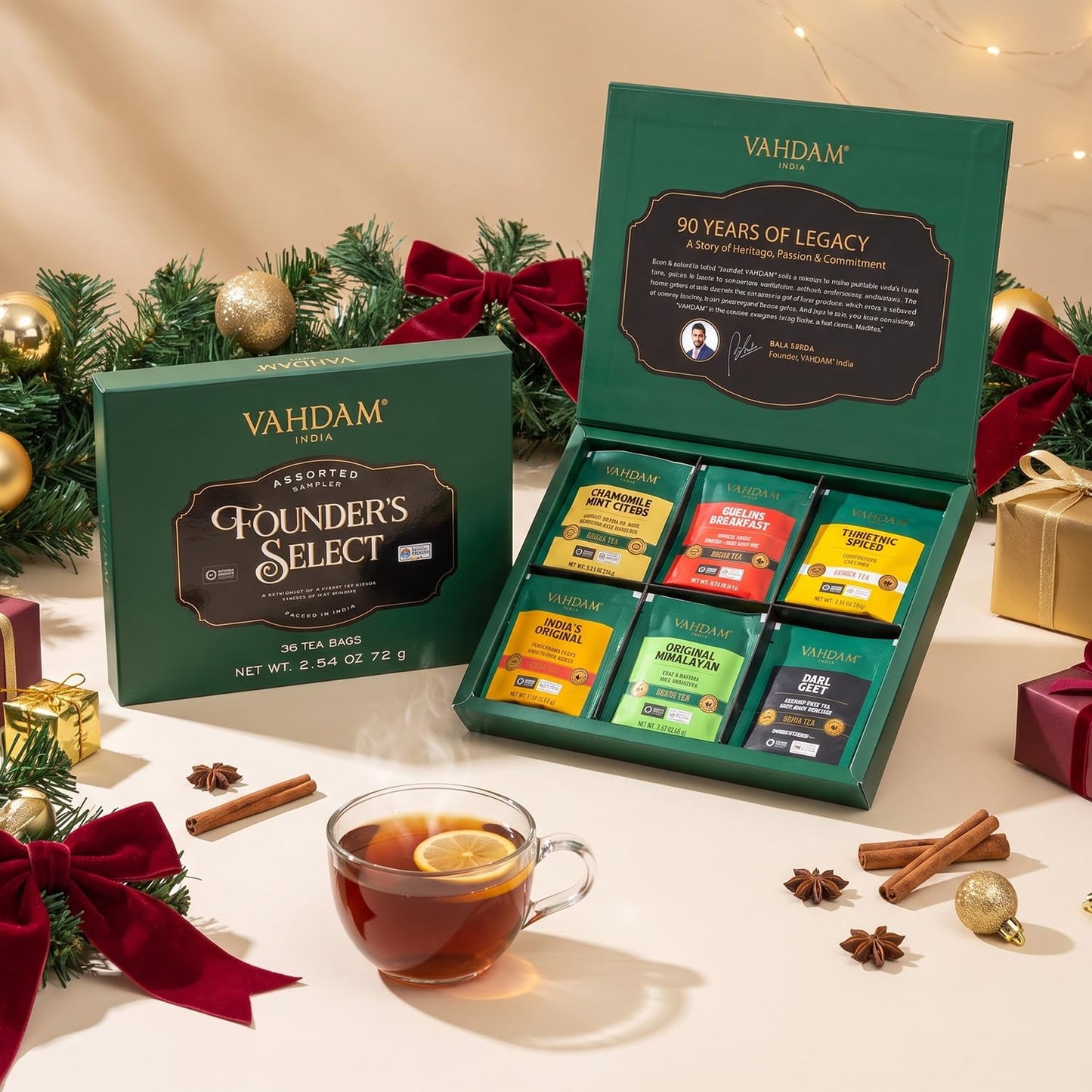 VAHDAM, Assorted Herbal Tea Sampler (18 Tea Bags, 9 Flavors) Caffeine-Free, Non-GMO | Double Infusion, Individually Enveloped Tea Bags | Herbal Tea Assortmen