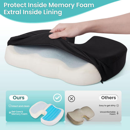 Gel Seat Cushion, Cooling Memory Foam Cushion for Office Chair, Black