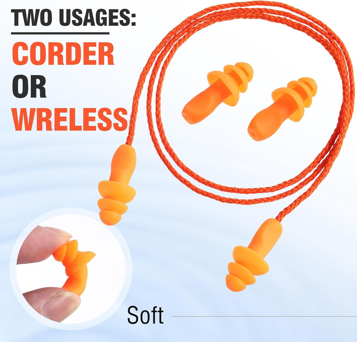Tondiamo 200 Pairs Ear Plug Bulk with Cord Reusable Silicone, Fresh