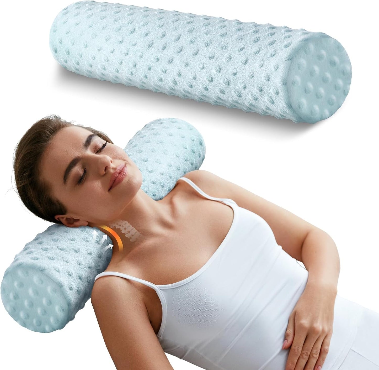 Memory Foam 4" Round Pillow, Cervical Neck Pillow for Pain Relief, Cylinder Pillows 18"x 4", Removable Cover, Neck Roll Pillow for Sleeping, Velvet Dots, Grey