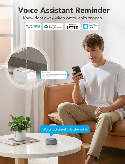 GoveeLife Smart Water Leak Detector 2 with 1968ft Ultra-Long Range, 6 Pack | WiFi Water Sensor with SMS/Email/APP Push and Sound Alarm, 5-Year Battery Life, IP66, Suitable for Home, Basement, Kitchen