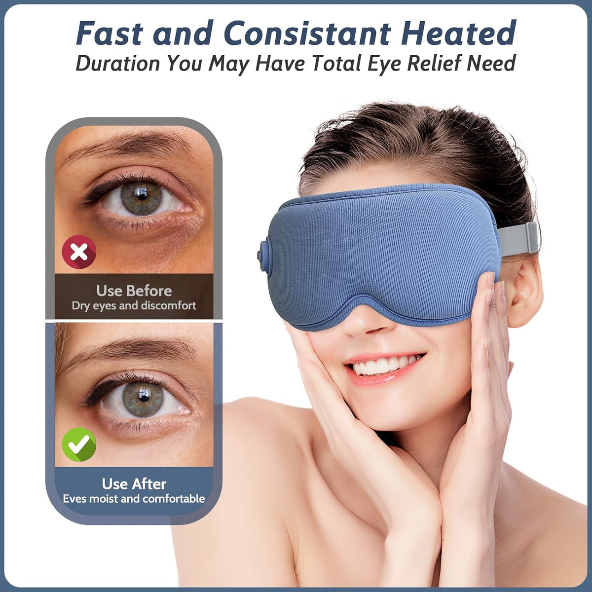 Cordless Heated Eye Mask,Light Blocking 3D Sleeping Eye Mask with Adjustable Heat, Vibration and Timer Settings,Portable Rechargeable Mask,for Eye Fatigue, Better Sleep,Dry Eye Comfort, Men & Women