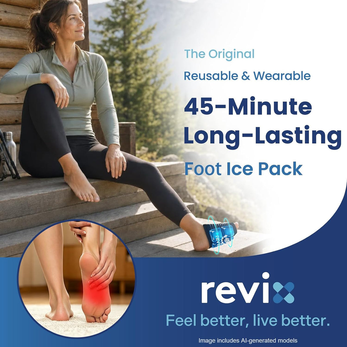 REVIX Foot Ice Pack Wrap for Plantar Fasciitis, 45-Min Cold Therapy