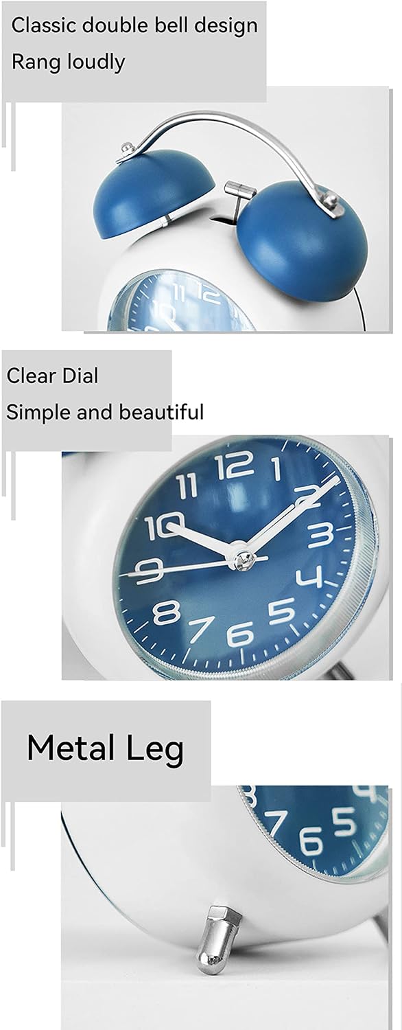 TXY Alarm Clock, Metal 4 Inch Desk Table Analog Clock Silent with Night Light for Dormitory Home Office Travel Decor Alarm Clock (Pink)