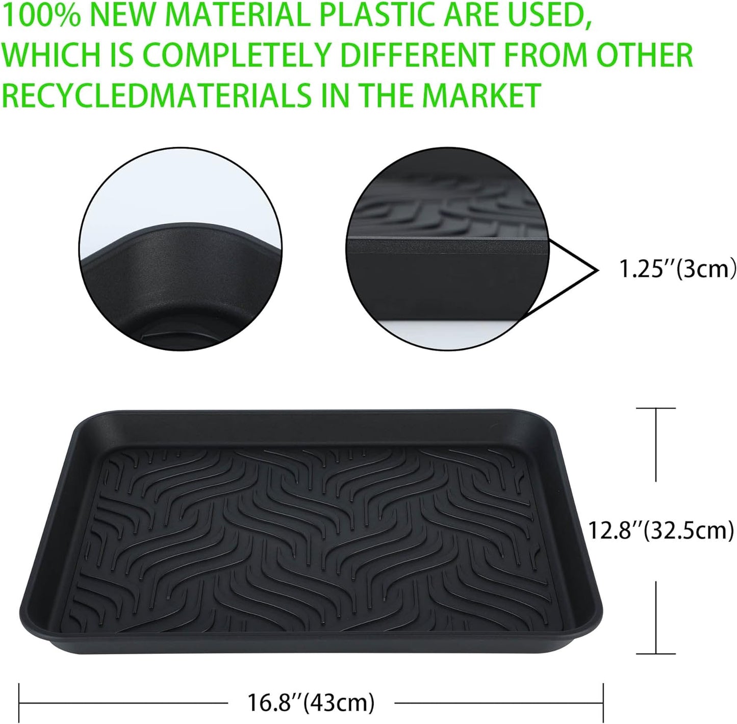 Boot Tray for Entryway Indoor, Heavy Duty Shoe Mat 2 Packs, 16.8"x12.8" Waterproof Shoe Tray with Raised Edge, Outdoor Multi-Purpose Tray for Boots, Garden, Pets (Grey)