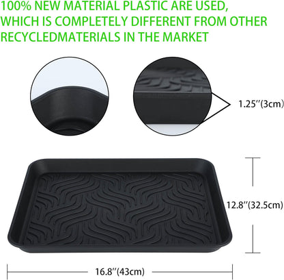 Boot Tray for Entryway Indoor, Heavy Duty Shoe Mat 2 Packs, 16.8"x12.8" Waterproof Shoe Tray with Raised Edge, Outdoor Multi-Purpose Tray for Boots, Garden, Pets (Grey)