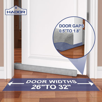 HADOR Door Draft Stopper for Bottom of Door, 36 Inch Under Draft Air Noise Light Blocker 30"- 36" Double Side Triangle Soundproof Sweep Filler Seal Gap up to 1.7" for Patio Sliding Door Guard, Grey | Under Door Gap Filler,Double-Sided Foam Design, Fits