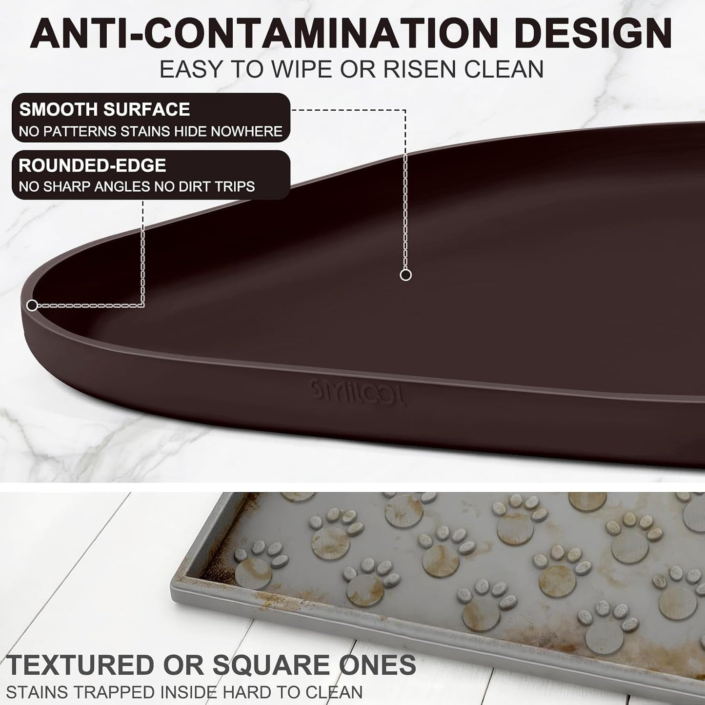 SMILOOL Waterproof Silicone Pet Food Mat with Raised Edge for Dog & Cat | 19" x 12" Non-Slip Pet Feeding Mats with Lip for Food & Water Bowl, Food Grade, Easy Cleaning, Black