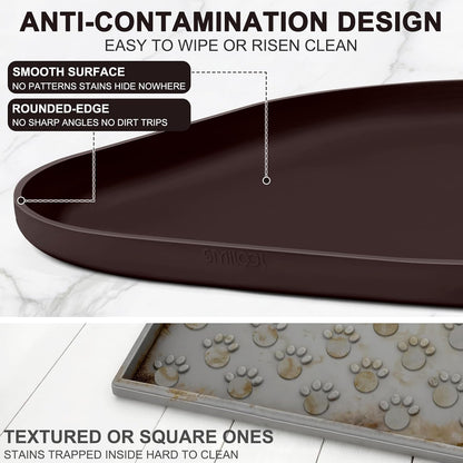 SMILOOL Waterproof Silicone Pet Food Mat with Raised Edge for Dog & Cat | 19" x 12" Non-Slip Pet Feeding Mats with Lip for Food & Water Bowl, Food Grade, Easy Cleaning, Black