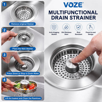 3-in-1 Kitchen Sink Drain Strainer & Stopper with Basket, Stainless Steel Drain Plug Cover Catcher for Food Waste - Sink Accessories for Home or Kitchen Sink Shroom Fit US Standard 3-1/2'' Drain Hole