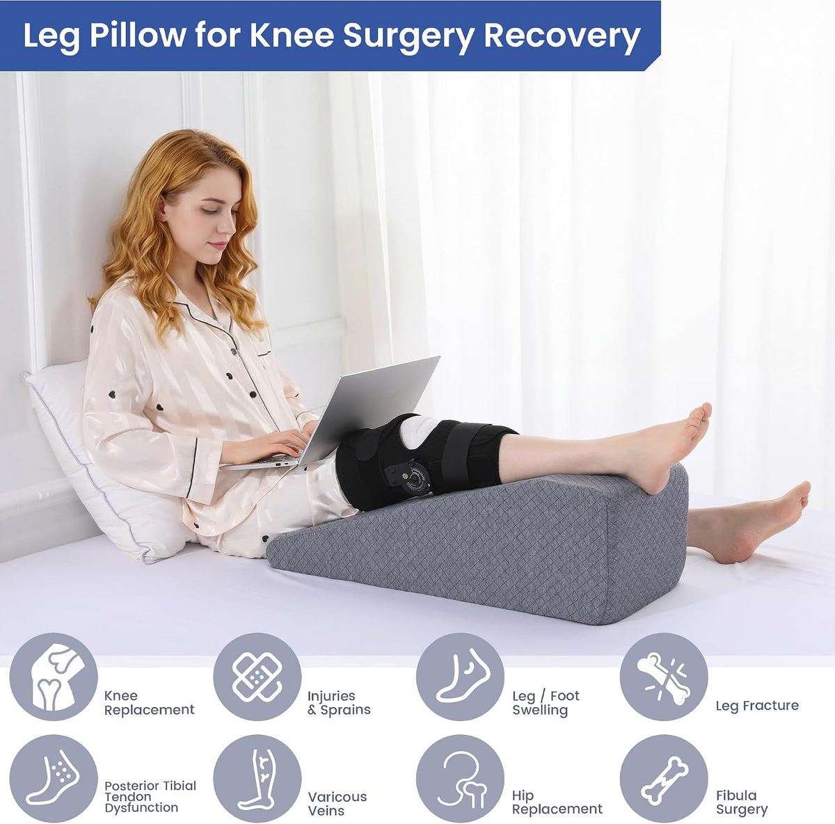 HOMBYS Leg Elevation Pillow for After Surgery, Knee Replacement & Recover, Wedge Pillow for Knee, Hip, Ankle Support, Home Recovery Equipment (Grey, 27in×11.6in×9in)