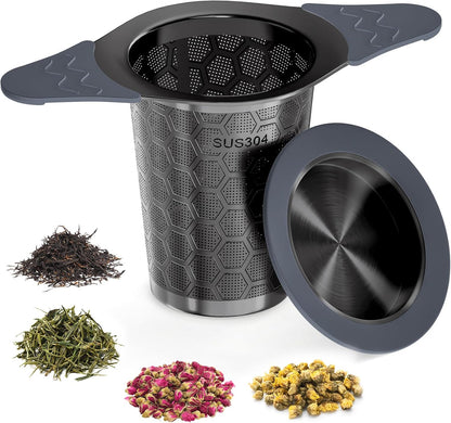 Tea Infuser for Loose Leaf Tea,Stainless Steel Tea Infuser with Heat Proof Silicone Handles,Extra Fine Mesh Tea Strainers Filter Fine Tea Leaves Effectively,Fits TeaPots/Mugs
