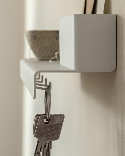 Kazai. Key Holder for Wall 'Holmsen' | Minimalist Key Hooks Design from Berlin | Modern Key Hanger with Metal Shelf | Key Hook Wall Mounted as Hallway Furniture | Sand Taupe