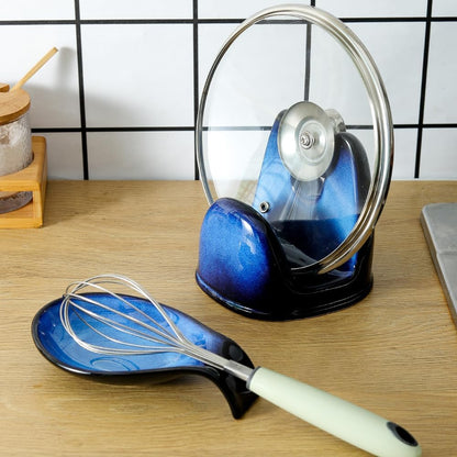 Nihow Ceramic Pot Lid Holder While Cooking for Kitchen Counter/Stove Top | Blue,Stable, Dishwasher Safe, Keep Counter Top Tidy and Clean,Water Proof,Saving Space,Heat Resistant