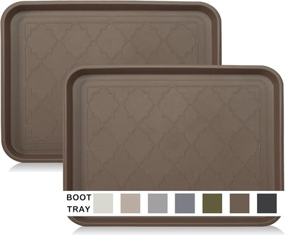 WATANIYA PET Boot Tray for Entryway Indoor, Heavy Duty Shoe Mat Tray 2 Packs, 16.7"x12.8" Waterproof Shoes Trays with Raised Edge, Outdoor Multi-Purpose Mats for Boots, Garden, Pets