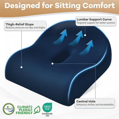 Ergonomic Memory Foam Seat Cushion for Office Chair, Black | Wheelchair Cushions for Tailbone, Hip, Sciatica Support, Soft & Breathable, Chair Pad for Long Sitting, Driving