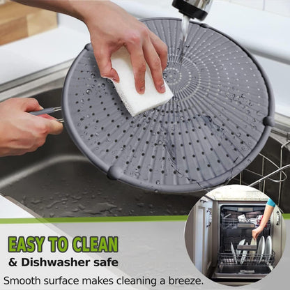 Silicone Splatter Screen for Frying Pan, Grease Splatter Guard for Frying Pan Heat Resistant Oil Splatter Guard, Multi-Use Pan Cover, Non Stick, Easy Clean 12.6" - Black