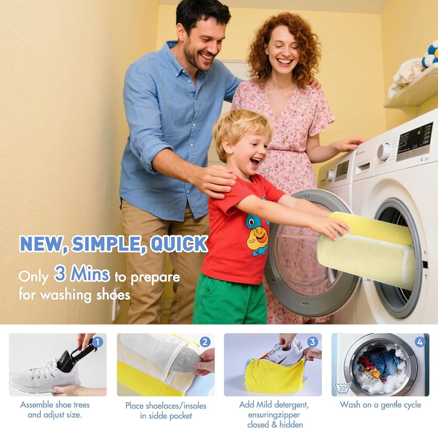 2 Pack XXL Shoe Washing Machine Bag, 700 GSM Heavy Duty Shoes Cleaning Bag with Anti-Tangle Mesh Pocket, 2 Adjustable Shoe Trees Keep Shape, Reusable Sneaker Laundry Bag for Frequent Wash, White