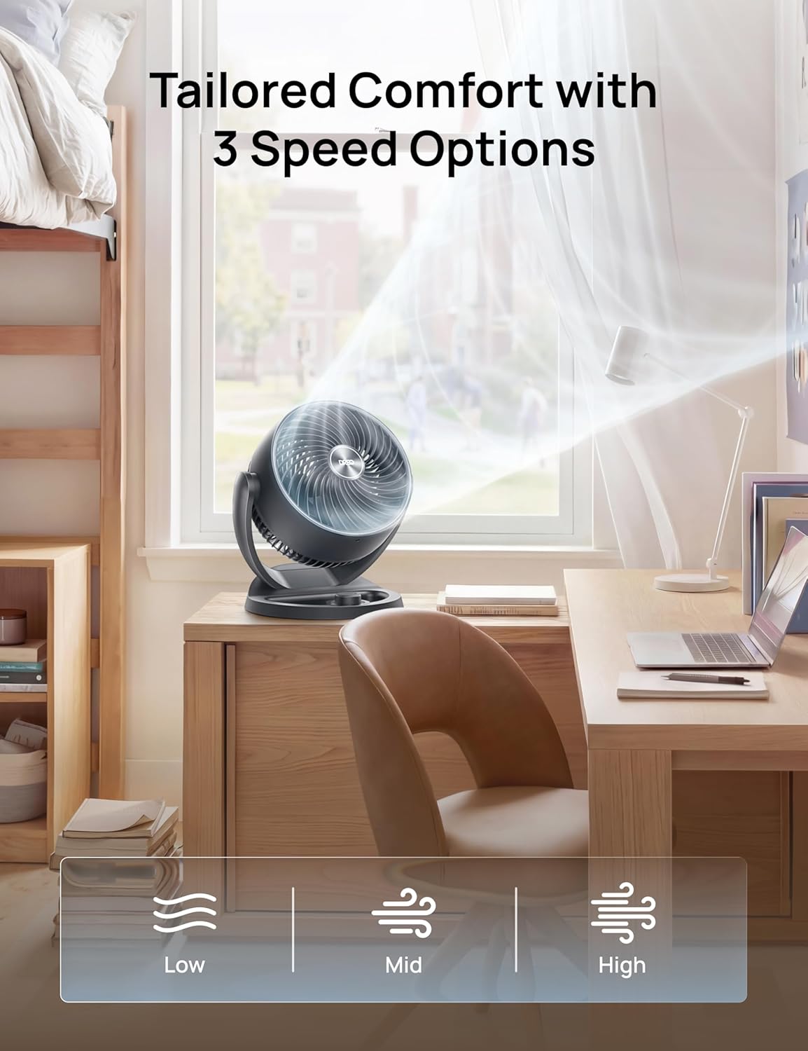 DREO Fan for Bedroom, 12 Inches, 70ft Powerful Airflow, 25db Quiet Table Air Circulator Fans for Whole Room, 120° Adjustable Tilt, 3 Speeds, Desktop Fan for Home, Office, Kitchen