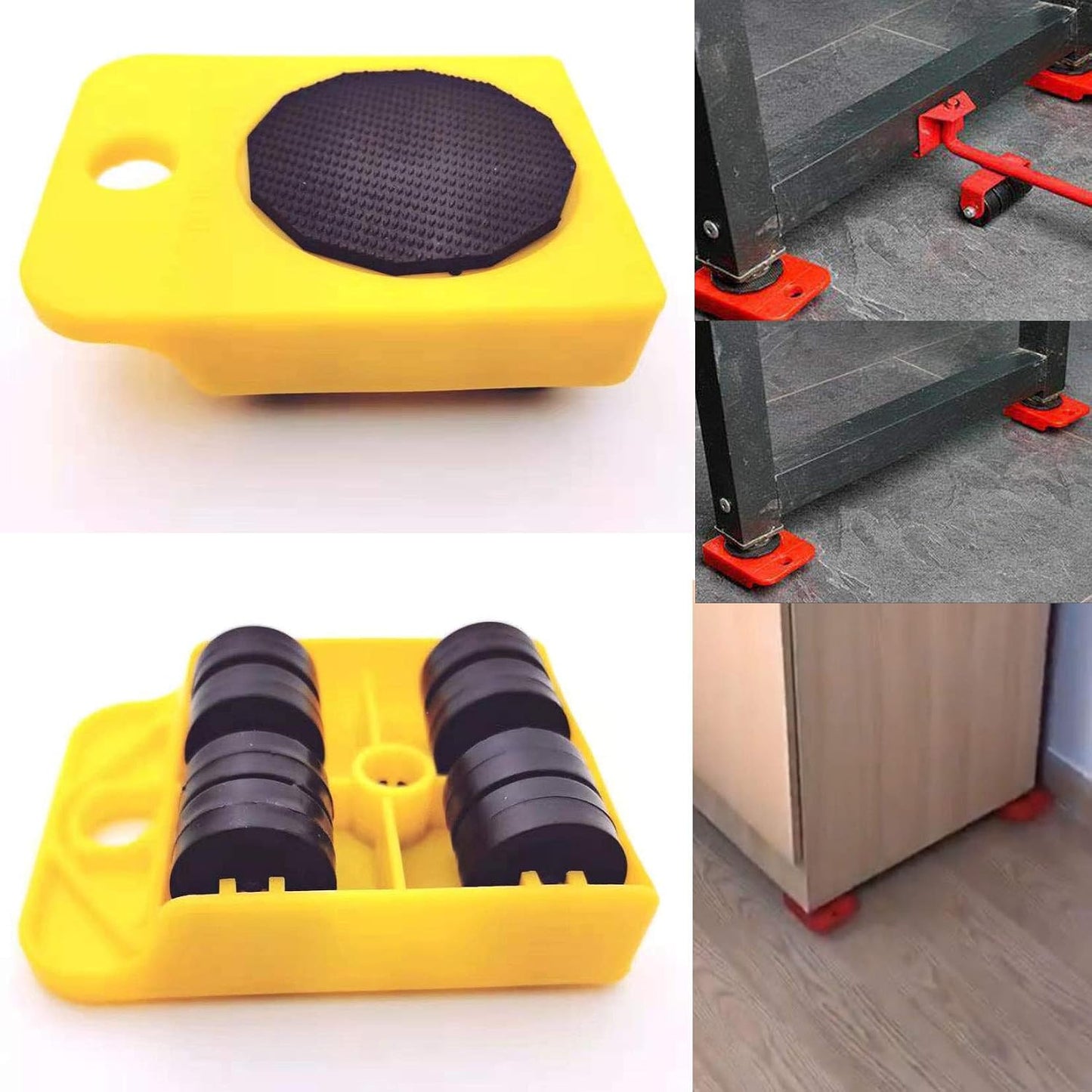 Markeny 5 Pack Mover Tool Set Furniture Lifter Durable Heavy Appliance Furniture Lifting 360 Degree Rotatable Pads, 1 Lifting Rod and 4 Furniture Moving Rollers (Blue)