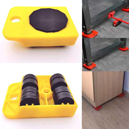 Markeny 5 Pack Mover Tool Set Furniture Lifter Durable Heavy Appliance Furniture Lifting 360 Degree Rotatable Pads, 1 Lifting Rod and 4 Furniture Moving Rollers (Blue)