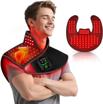 Red Light Therapy for Neck Shoulder 118 LEDs with Heat & Vibration | Infrared Light Pad with 354 Beads 660nm & 850nm, 5000mAh Cord-Free Controller, for Upper Back, Shoulder, Neck, Black