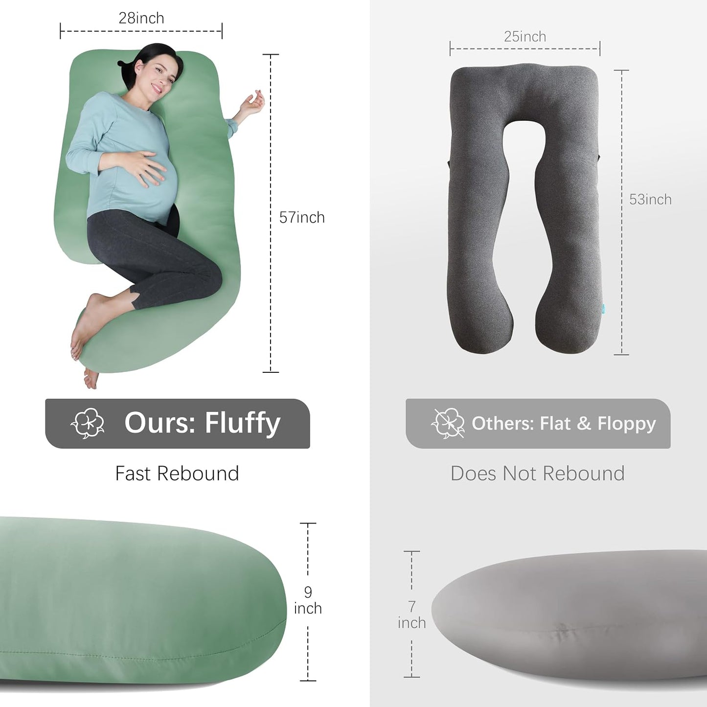 MOON PARK Pregnancy Pillows for Sleeping - 57 Inch U Shaped Full Body Maternity Pillow with Removable Cover - Support for Back, Legs, Belly, Hips - Pregnancy Pillow for Women - Grey