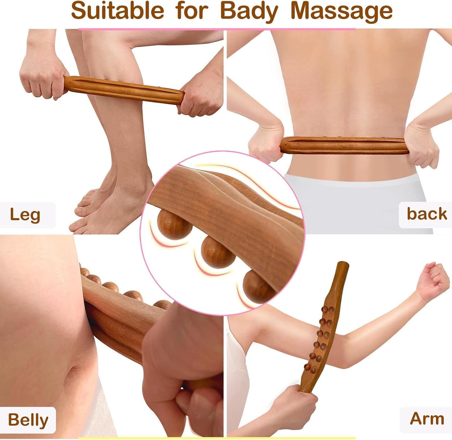 Wooden Massager Handheld Roller Trigger Point Massager Stick for Fascia, Cellulite, Muscle & Abdomen , Body Therapy Massager, Muscle Belly Relief Tool…