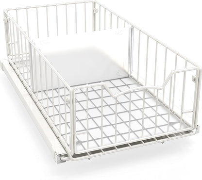 Simple Houseware Pull-Out Cabinet Sliding Basket, 17.2Dx9.7Wx5H, Chrome | Ideal for Kitchen and Bathroom Cabinet Storage Organizer, Under Sink or Pantry Organization