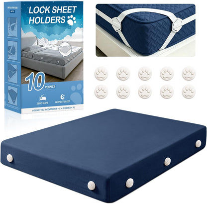 Bed Sheet Holders, Fitted Sheet Holder, 10 Twist-Locks, 360°Secure Fit