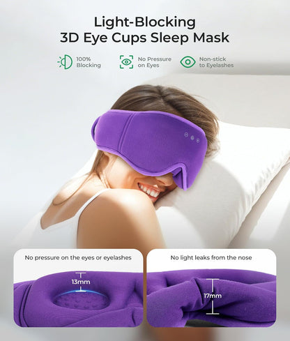 MUSICOZY Sleep Mask Headphones with Bluetooth Wireless Eye Masks Earphones | 3D Blackout Eyemask with Music Headphone for Side Sleepers, Hi-Fi Sound＆Long Battery Life Sleeping Earbuds for Travel Rest