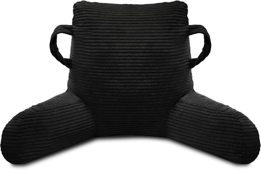 Reading Pillow for Sitting in Bed Adult, Memory Foam, Pockets | Shredded Memory Foam Backrest, Back Pillow with Arms and Pockets, Provide Comfort for Reading and Gaming in Bed, Black