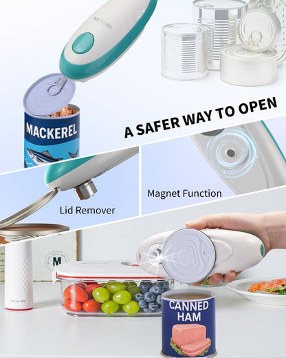 CIRCLE JOY Electric Can Opener, One-Touch Automatic Can Opening with Smooth Edges, Food Safety Handheld Battery-Operated Can Opener for Kitchen and Seniors, Blue