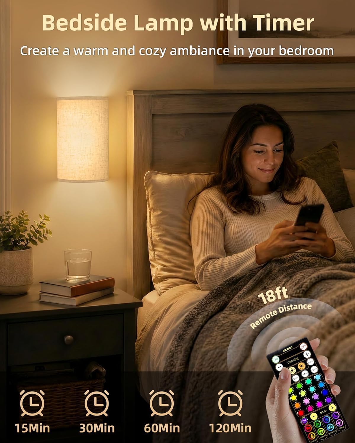 EZVALO Battery Operated Wall Sconce Set of Two with Remote, Wall Lights