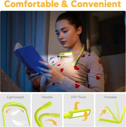 Neck Reading Light Book Lovers Gifts, Rechargeable 80Hrs Eye-friendly 3 Colors & Stepless Dimming Book Light for Reading, Christmas Stocking Stuffers for Men Women Camping Knitting Crochet Accessories