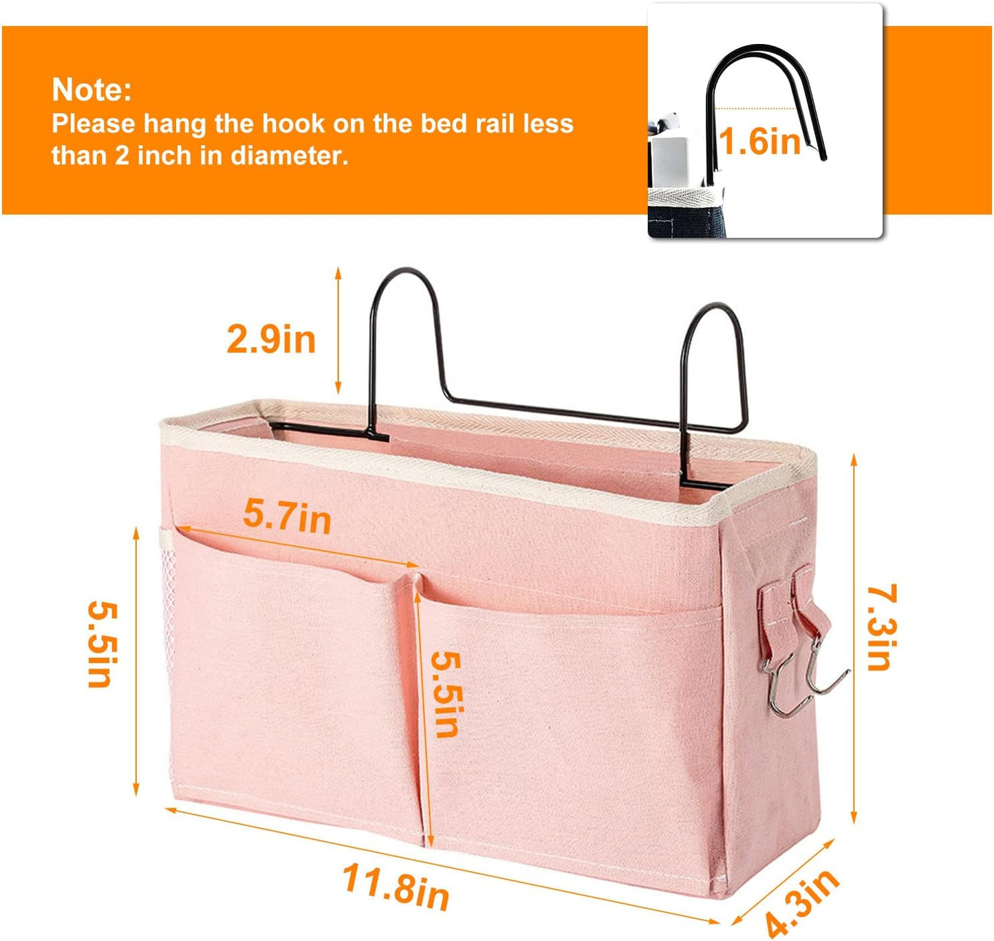 Surblue Bedside Caddy Bedside Storage Bag Hanging Organizer for Bunk, Hospital Beds, Dorm Rooms Bed Rails Camp 4 Pockets and 2 Hooks (Skyblue)