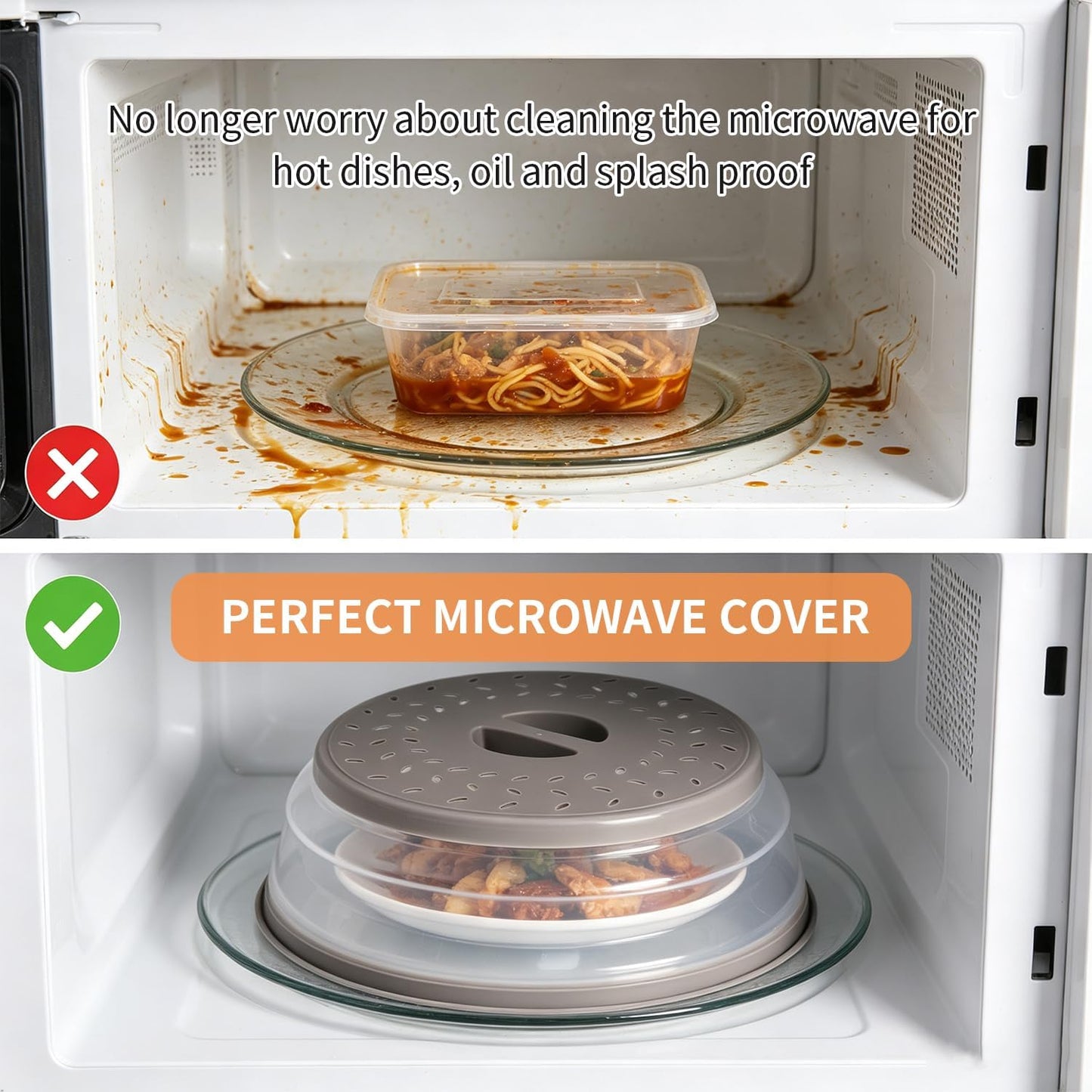 Microwave Splatter Cover Collapsible Microwave Cover for Food 10.5 inch | Easy Grip Handle, Fruit Drainer, BPA-Free, Dishwasher Safe, Grey
