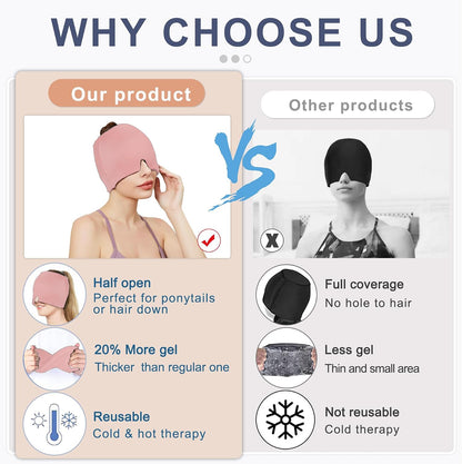 Migraine Headache Relief Cap, Gel Ice Head Wrap, Hot and Cold Therapy, Headache Eyes Mask for Sinus, Puffy Eyes, Tension and Stress Relief (Blue)