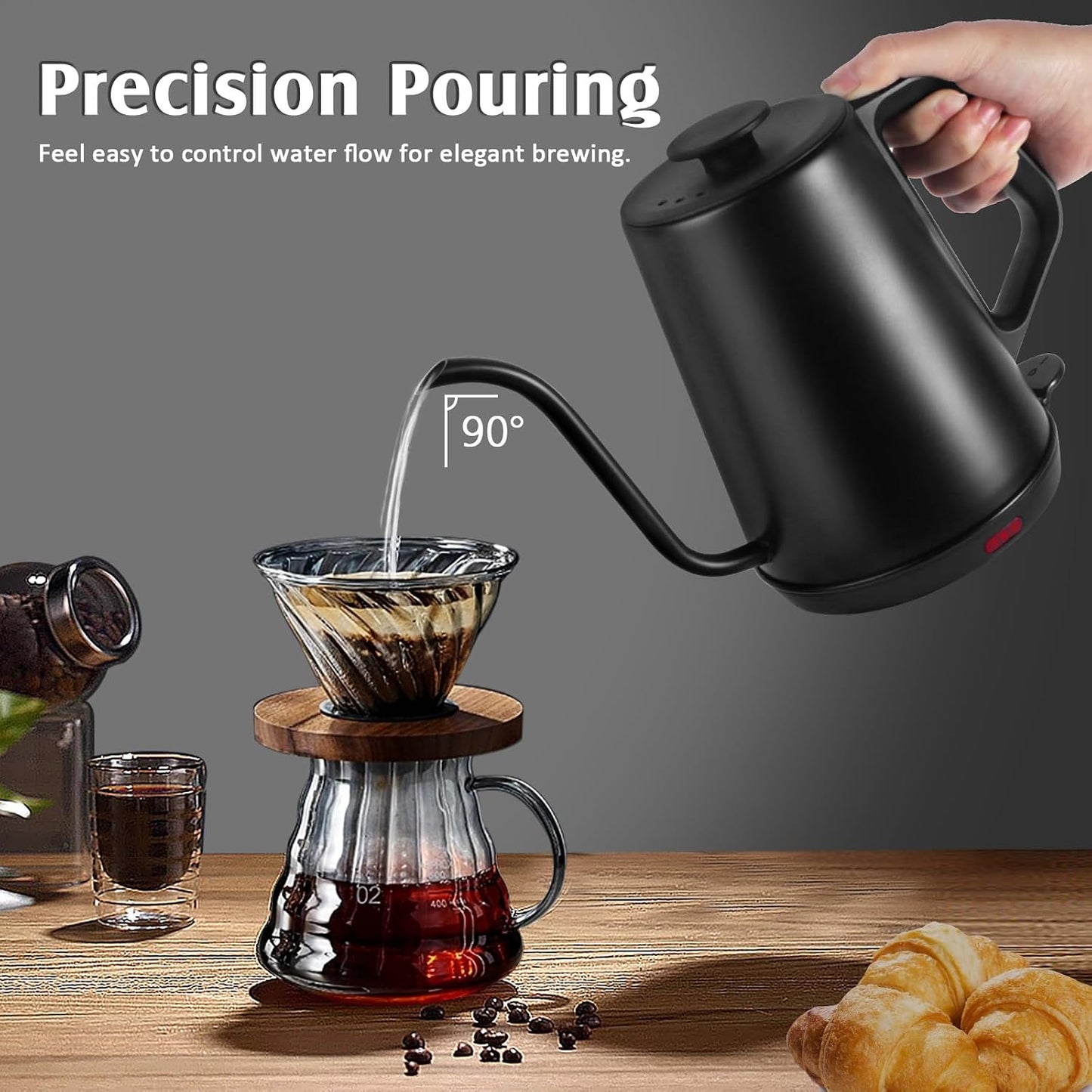 Gooseneck Electric Kettle,Ulcreigo Electric Kettle Temperature Control Tea Kettles for Boiling Water with 5 Variable Presets,Hot Water Boiler Heater for Coffee,304 Stainless Steel Black Color
