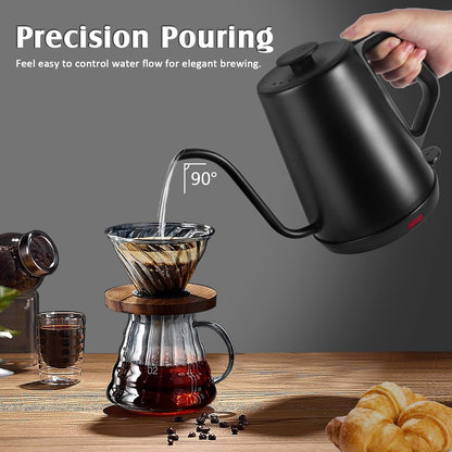 Gooseneck Electric Kettle,Ulcreigo Electric Kettle Temperature Control Tea Kettles for Boiling Water with 5 Variable Presets,Hot Water Boiler Heater for Coffee,304 Stainless Steel Black Color