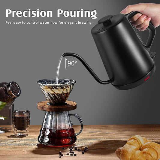 Gooseneck Electric Kettle,Ulcreigo Electric Kettle Temperature Control Tea Kettles for Boiling Water with 5 Variable Presets,Hot Water Boiler Heater for Coffee,304 Stainless Steel Black Color