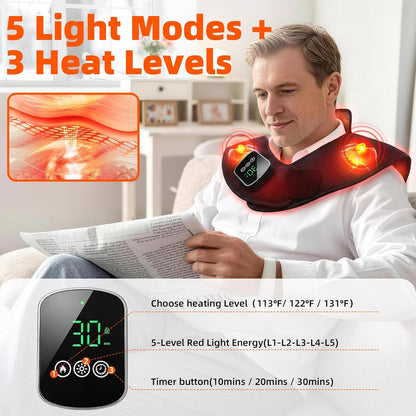 Red Light Therapy Neck Shoulder Wrap, 108 LEDs Cordless Heating Pad | Lightweight wearable fabric, for neck shoulder upper back, 660nm 850nm near infrared light therapy, heat massage relaxation