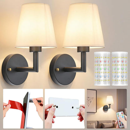 Nekhung Battery Operated Wall Sconce, Peel and Stick Sconces Set of 2