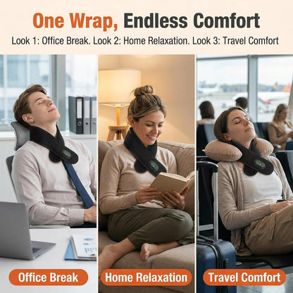 Rechargeable Neck Heating Pad, Cordless Heated Neck Wrap for Home, Office & Travel, 3000mAh Neck Massager with 660nm & 850nm Red Light, 3 Heat & 3 Vibration Levels, Black