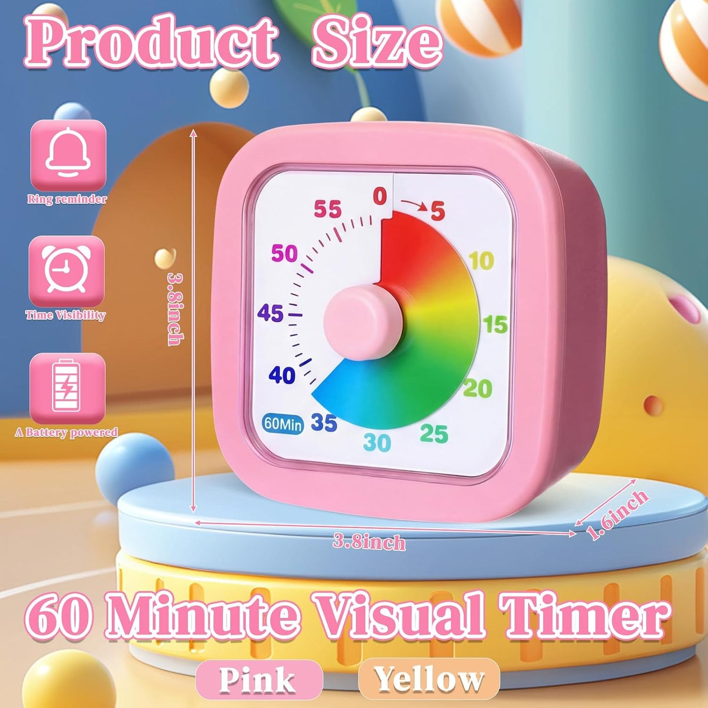 AmazingSpark 2 Pack Visual Timer 60 Minute Countdown Timer Colored Countdown Clock for Homeschool Supplies Study Tool, Classroom Home Office Time Management Tool (Classic,Blue,Green)