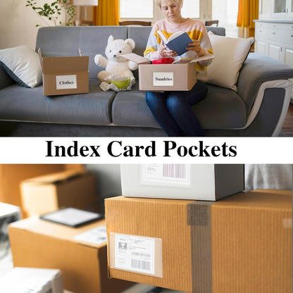 36 Pack 3" x 5" Adhesive Index Card Holders Clear PVC Label Holders | Top-loading label pockets, removable adhesive, clear PVC, for bins, shelves, totes, library and office use