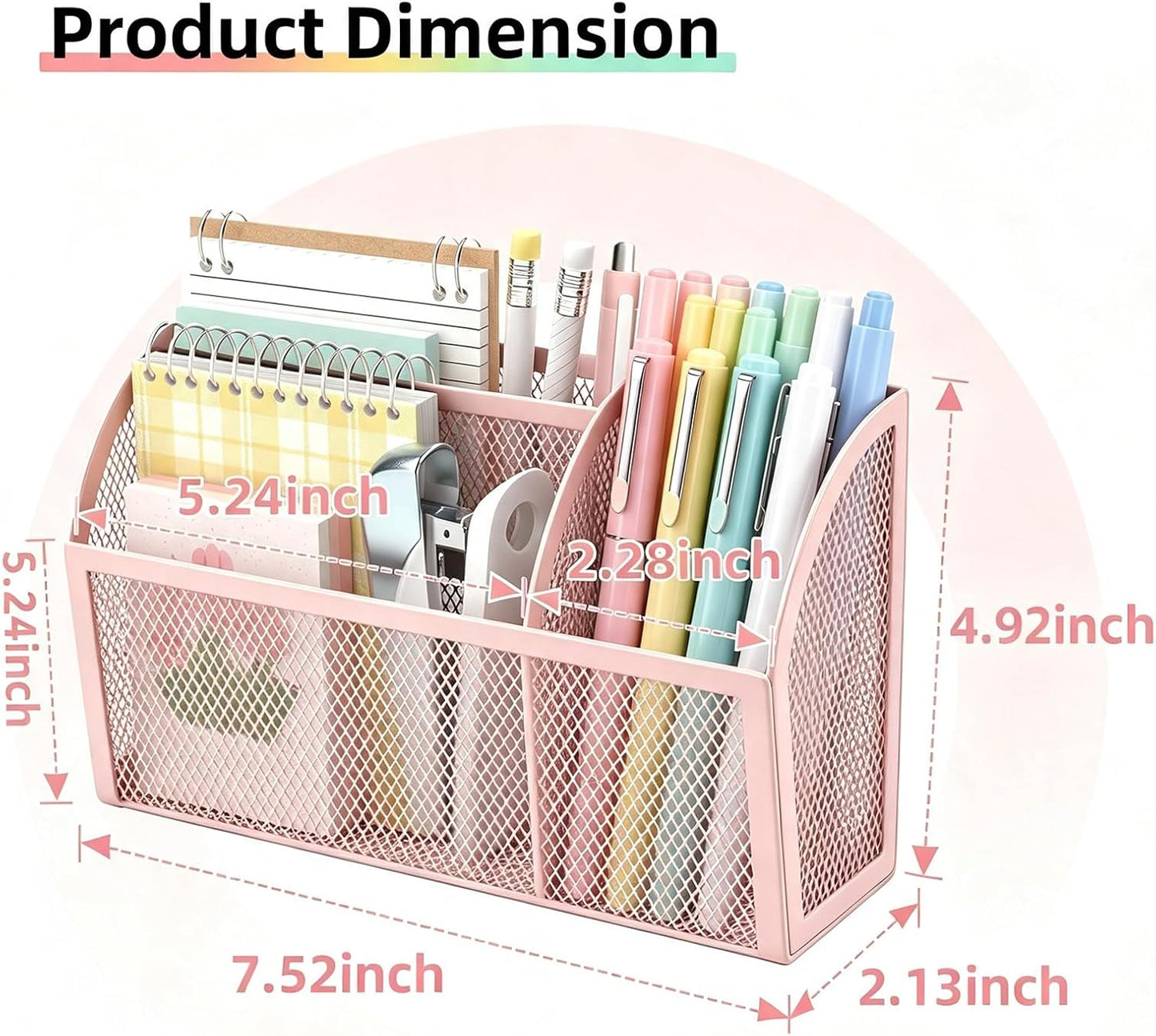 Magnetic Pencil Holder, Magnetic Organizer for Locker Accessories, Black | Mesh Marker Holder with Strong Magnets and 3 Compartments for Whiteboards Refrigerators and Magnetic Lockers